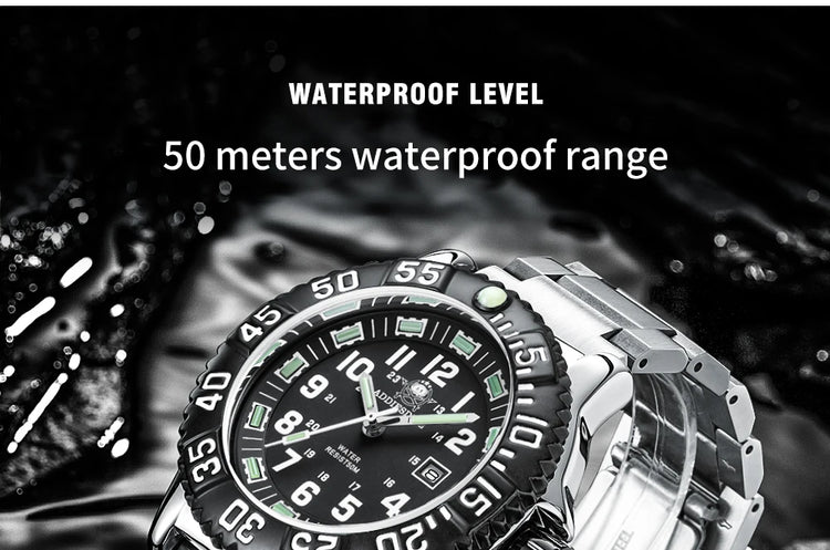 ADDIESDIVE 44mm Men's  Wrist Watch 50m Water Resistant Large Luminous Dial Date Display Stainless Steel Men's Quartz Watch