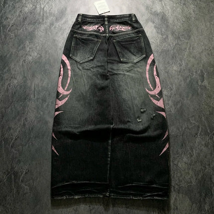 Women's Denim Jeans Wide Leg Long Pants High Waist Straight Hole Pants Y2k Streetwear Print Mom Jeans Casual Loose 2025