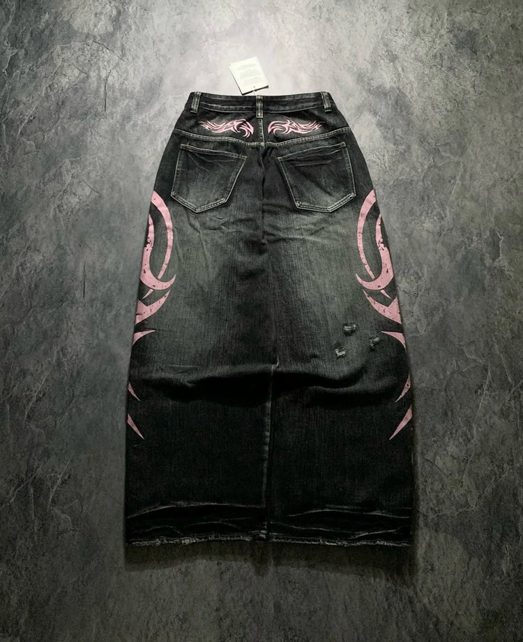Pantaloni in denim Jeans da donna Pantaloni lunghi a gamba larga Pantaloni dritti a vita alta con foro Y2k Streetwear Stampa Jeans mamma Casual Allentati 2025