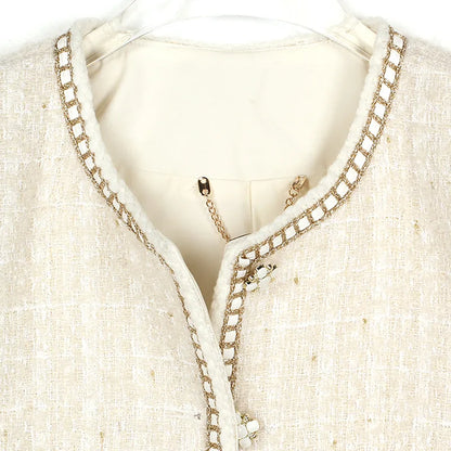 Women High Quality Long Sleeve Jacket Small Fragrance Autumn Winter Simple Fashion French Tweed Woven Office Lady Elegant Jacket