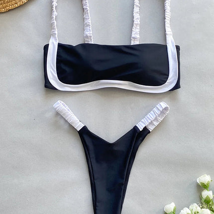 Splicing Micro Perizoma Bikini Donna Costumi da bagno a fascia Costume da bagno femminile Bikini a due pezzi Costume da bagno con taglio alto Swim Lady platinumshop