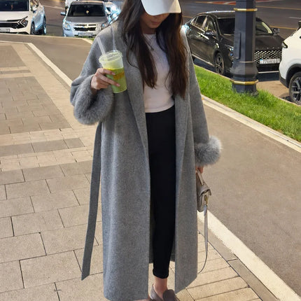 Tossy Fox Fur Wool Overcoat Women's Short Coat Office Lady Elegant Double-sided Woolen Coat 2025 New Cardigan Jackets Loose Wool