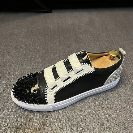 Sneaker Casual Men Designer Rivet Board Shoes Fashion Split Leather Upper Flat Platform White Shoes High Top Nightclub Shoes