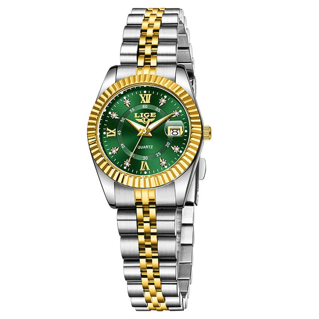 Orologio da Polso LIGE di Lusso con Strass per Donna, Cinturino in Acciaio Inossidabile, Movimento al Quarzo, Regalo, Reloj Mujer platinumshop