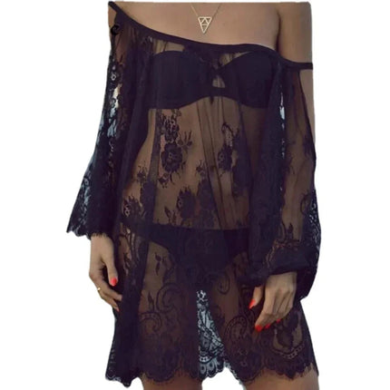 Costume da bagno bikini in pizzo all'uncinetto con copricostume da spiaggia casual in pizzo estivo da donna platinumshop
