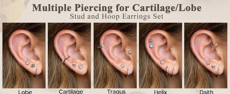 Set di 6 Paia di Orecchini per Piercing Multipli, Piccoli Orecchini a Cerchio, Orecchini a Perno con Zirconi, Opale e Perla per Donne platinumshop