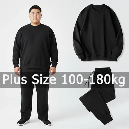 Plus Size Men Sweatshirt Sets Long Pants Sport Suits 5XL 6XL 7XL 100-180kg Autumn Winter Long Sleeve Tops Big Size Men Clothing PlatiNum