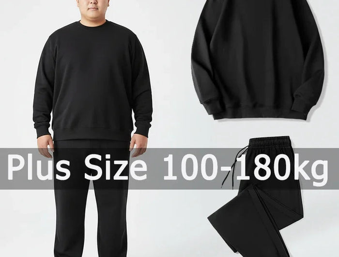 Plus Size Men Sweatshirt Sets Long Pants Sport Suits 5XL 6XL 7XL 100-180kg Autumn Winter Long Sleeve Tops Big Size Men Clothing PlatiNum