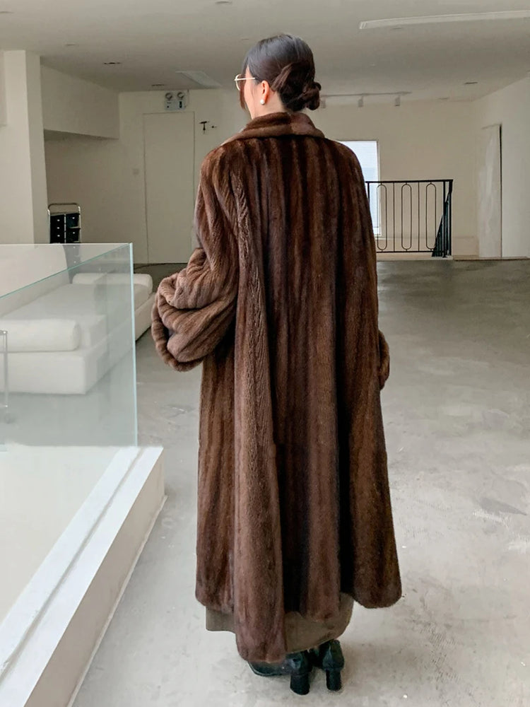 ZADORIN Luxury Designer Clothing Winter Mink Coat Woman Long Brown Faux Fur Coats Woman Chic Fluffy Fur Jacket Loose Outerwears