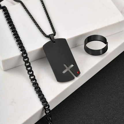Set di 3 Pezzi: Collana Dogtag per Uomini e Ragazzi, Bracciale con Catena Cubana in Acciaio Inossidabile, Set di Anelli Impermeabili Regalo platinumshop