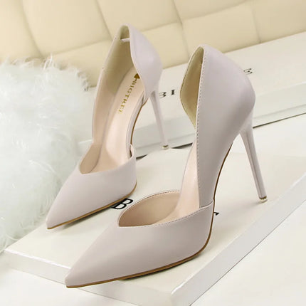 Donne di estate 10.5 centimetri Tacchi Alti Pompe di Pelle Femminile Escarpins Elegante Dolce Giallo Rosa Stiletto Della Signora Tacchi Da Sposa Scarpe Cave