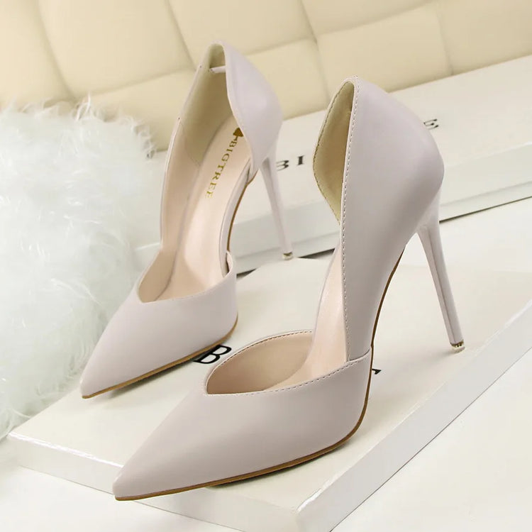 Donne di estate 10.5 centimetri Tacchi Alti Pompe di Pelle Femminile Escarpins Elegante Dolce Giallo Rosa Stiletto Della Signora Tacchi Da Sposa Scarpe Cave