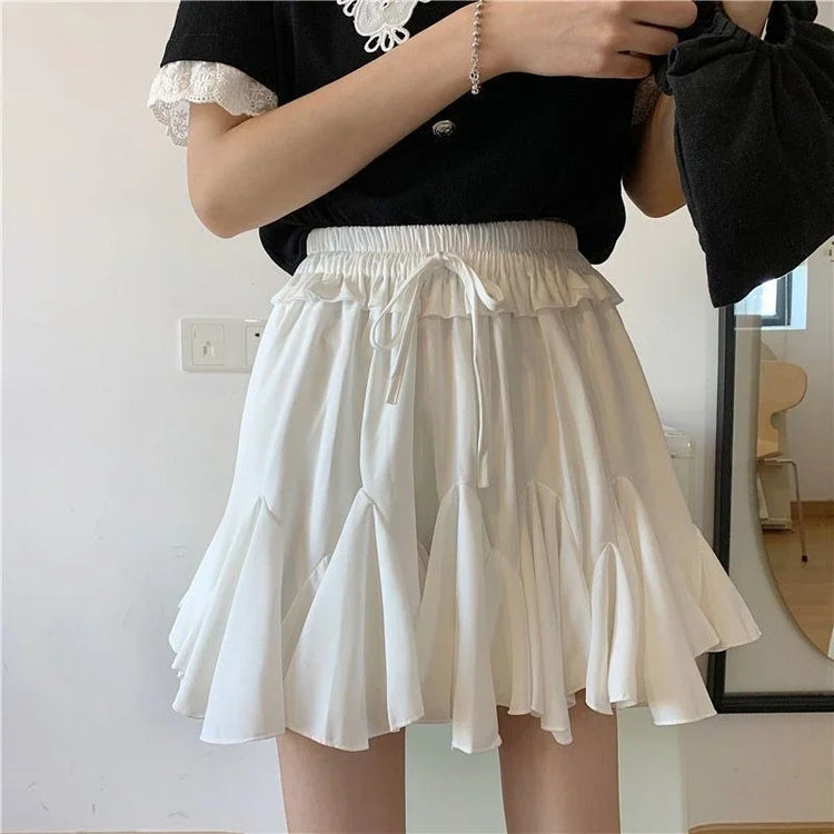 Abito da ballo estivo Minigonne bianche Donna 2024 Casual Vita alta Ruffles Faldas Fiocco coreano Ha