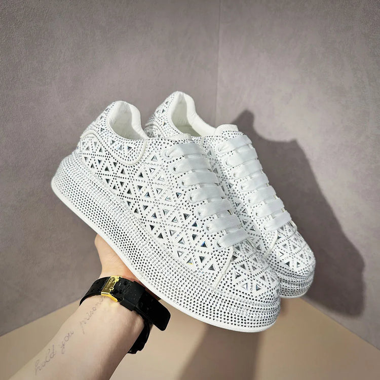 New Luxury White Rhinestone Designer Men's Shoes Punk Sneakers Hip Hop Male Casual Platform Shoes Shiny Flats Zapatillas Hombre