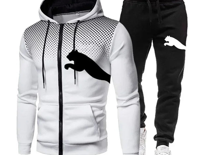 2025 Men's Autumn and Winter Hooded Sweatshirt Set, Hooded Sweatshirt + Pants Set, Sports Running Leisure Wear PlatiNum