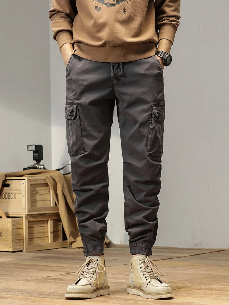 2023 New Multi-Pockets Spring Summer Cargo Pants Men Streetwear Zipper Leg Skinny Work Joggers Cotton Casual Tactical Trousers