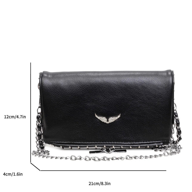 Luxury Crossbody Bag Solid Color PU Wing Logo Design Lightweight Magnetic Adjustable Chain Strap Handbag for Travel Commute PlatiNum