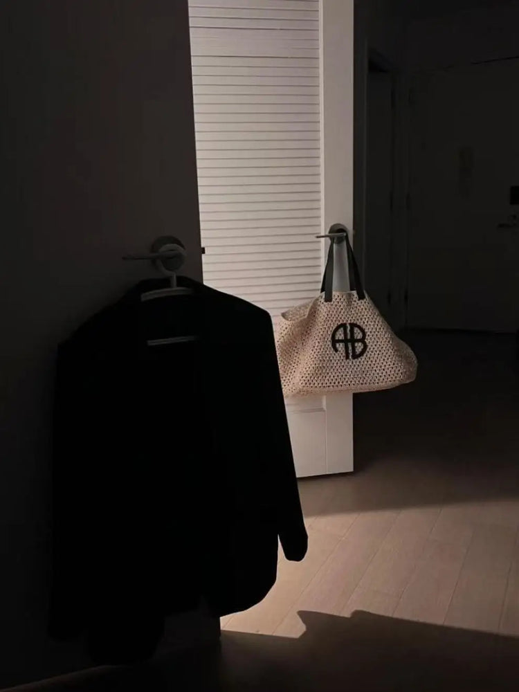 Borsa tote in paglia intrecciata con lettera AB di grande capacità, per vacanze al mare, da donna, a righe, RIO City, stile semplice, borsa da viaggio casual