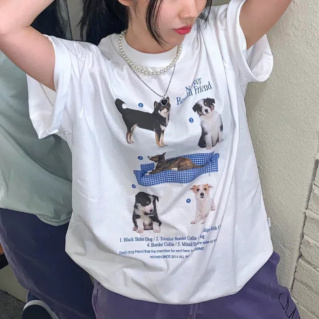 1102Cute Dog Graphic T-shirt Ulzzang Unisex Fashion Harajuku Streetwear Grunge Y2k Aesthetic D