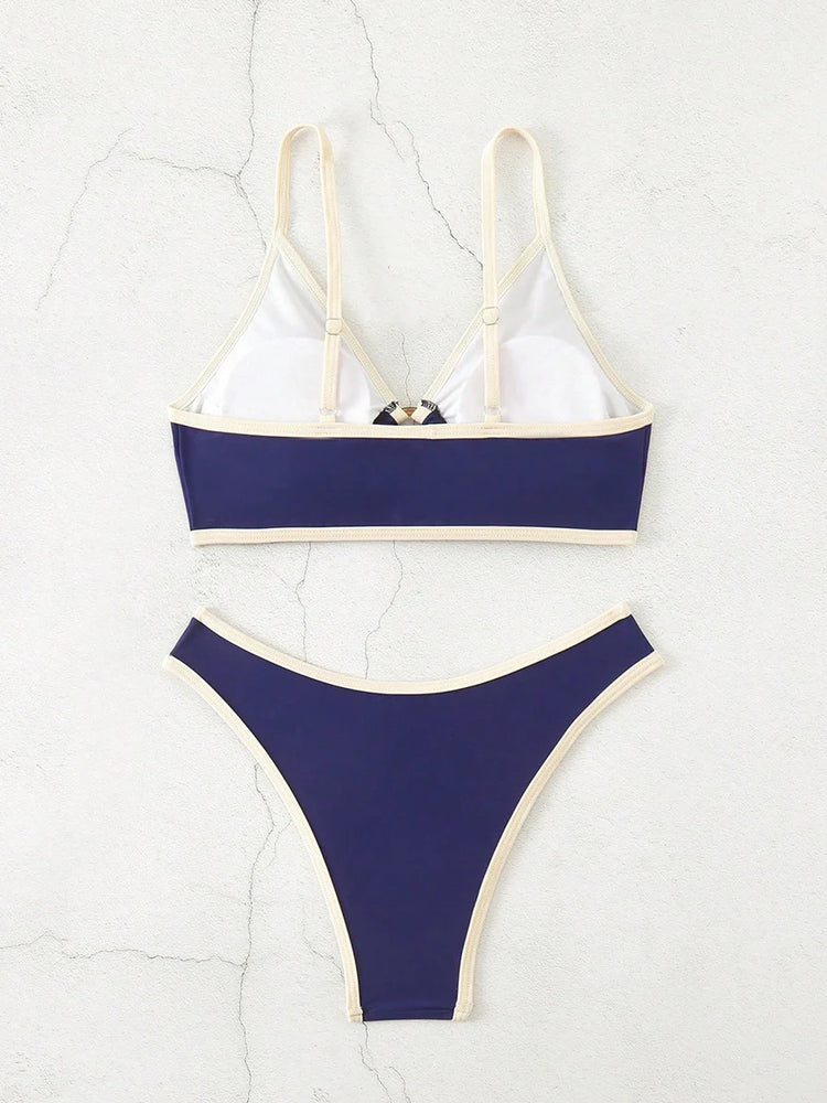 Micro Bikini Halter da Donna 2026 - Costume da Bagno Sexy Brasiliano con Perizoma - Set Bikini Blu da Spiaggia Femminile