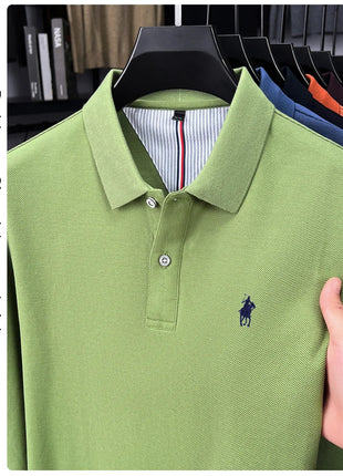 Polo à manches longues de marque haut de gamme 100 % coton, nouveau t-shirt décontracté à revers pour homme d'affaires, confort de luxe avec broderie Paul poney