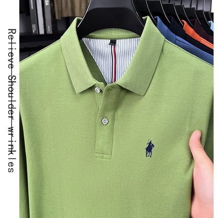 High-end branded long-sleeved polo shirt, 100% cotton, new business men's leisure lapel t-shirt, luxury comfort with Paul pony embroidery