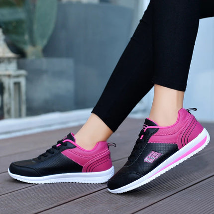PU Leather Women's Running Shoes Lightweight Casual Sports Shoes Waterproof Outdoor Training Sneakers for Jogging Tennis PlatiNum