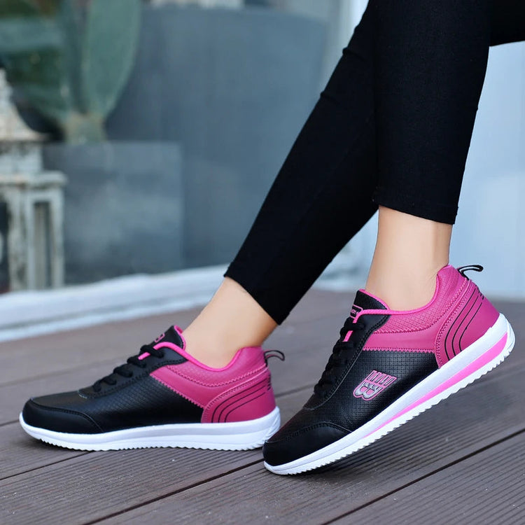 PU Leather Women's Running Shoes Lightweight Casual Sports Shoes Waterproof Outdoor Training Sneakers for Jogging Tennis PlatiNum