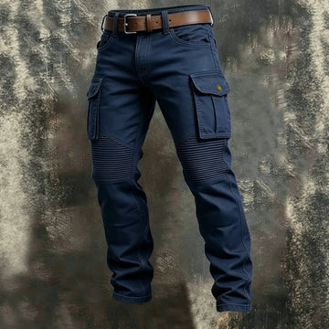Men 100% Cotton Striped Spliced Cargo Pants Elastic Waist Multi‑Pocket Outdoor Casual Trousers Spring Autumn