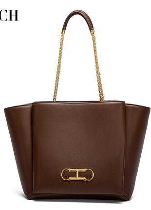 CHCH Women's Tote Bag 2026 Spring New Brown Magnetic Buckle Storage Bag Large Capacity Commuter Chain Bag PlatiNum