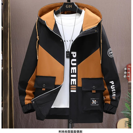 Fashion Men's Hooded Jackets 2026 Spring Autumn Youth High Streetwear Loose Casual Coat Outdoor Zipper Windbreaker Tops Clothing