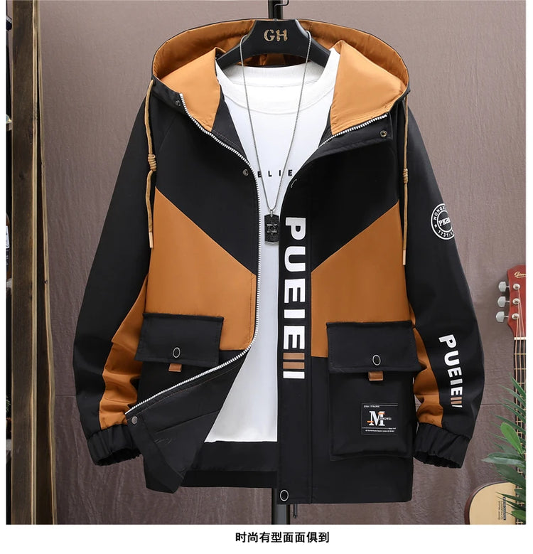 Fashion Men's Hooded Jackets 2026 Spring Autumn Youth High Streetwear Loose Casual Coat Outdoor Zipper Windbreaker Tops Clothing