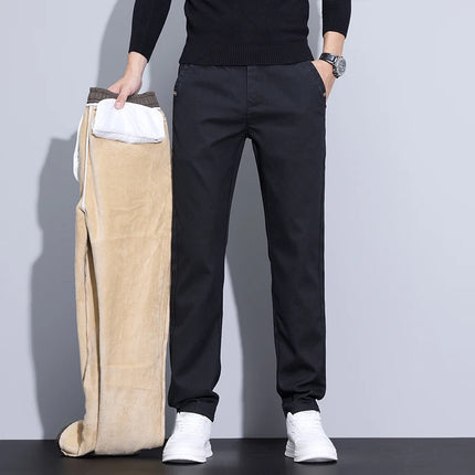 2025 New Winter Korean Thicken Men Pants Fleece Warm Casual Business Stretch Velvet Trousers Brand Plush Male Clothes Pants