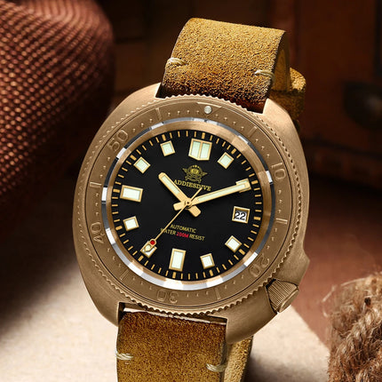 ADDIESDIVE CUSN8 Bronze Watch Men Automatic Wristwatch Calendar Sapphire Glass Luminous 20Bar Waterproof Diving Mechanical Watch