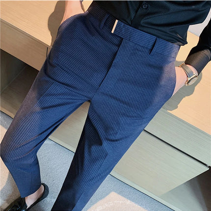 Pantaloni da abito da uomo primavera autunno Moda stile britannico Business Office Pantaloni eleganti da uomo Pantaloni da uomo slim fit a righe di alta qualità