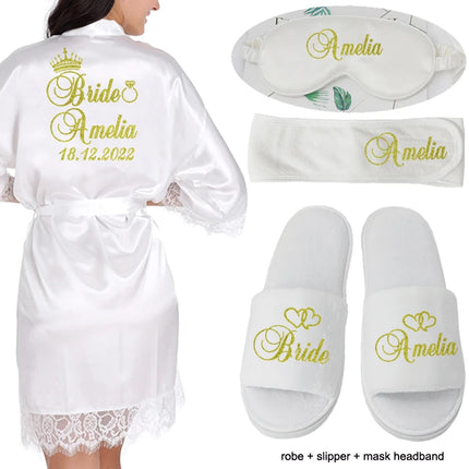 Data personalizzata Nome Kimono in pizzo Abito da donna Matrimonio Sposa Abiti da damigella d'onore Addio al nubilato Preparewear