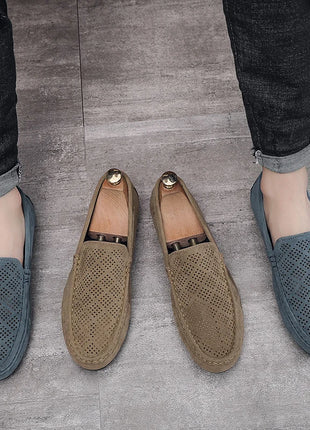 STRONGSHEN scarpe da uomo Casual Luxury Brand Slip on mocassini vuoti in pelle scamosciata mocassini da uomo estate traspirante scarpe da guida da uomo italiane
