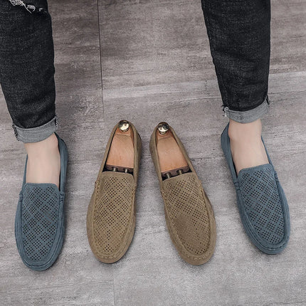 STRONGSHEN scarpe da uomo Casual Luxury Brand Slip on mocassini vuoti in pelle scamosciata mocassini da uomo estate traspirante scarpe da guida da uomo italiane
