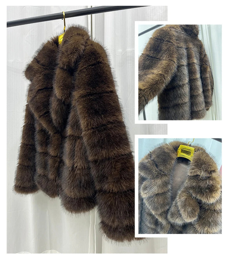 ZADORIN Luxury Woman Brown Mink Fur Coats Elegant Long Sleeve Fluffy Warm Faux Fur Coat Woman Loose Fur Jacket Winter Outerwears