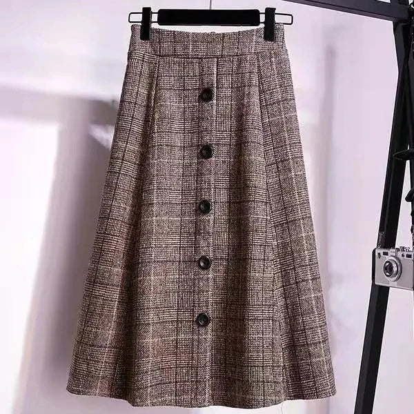 Large Size Women's Autumn Winter Elastic Waist A-line Skirt Woman Skirts Faldas Jupe Korean Retro Plaid Mid-Long Skirts Size 4XL PlatiNum