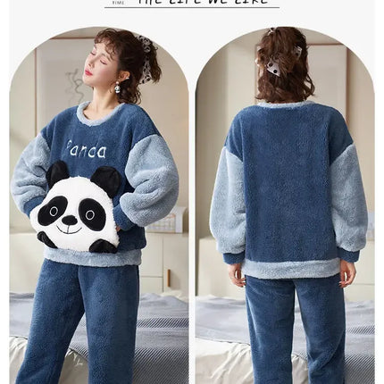 Couples Pajamas Women Men Winter Thicken Pyjamas Sleepwear Cartoon Dinosaur Korean Lovers Homewear Soft Warm Hoodies Pijama