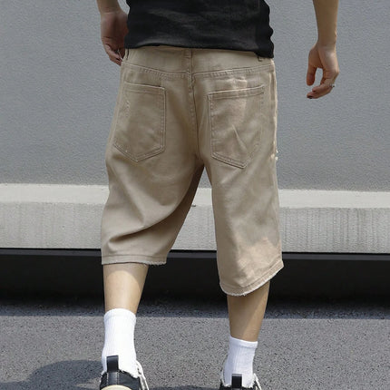 Pantaloncini di jeans elasticizzati larghi estivi da uomo Jeans per uomo Streetwear strappati al ginocchio Baggy Comfort Cargo Pantaloncini casual Pantaloni Jean