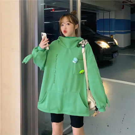 Y2K Autumn Winter Unisex Cartoon Frog Fleece Hoodies Loverly Zipper Loose Warm Sweatshirt Full Sleeve Harajuku Hooded Jackets