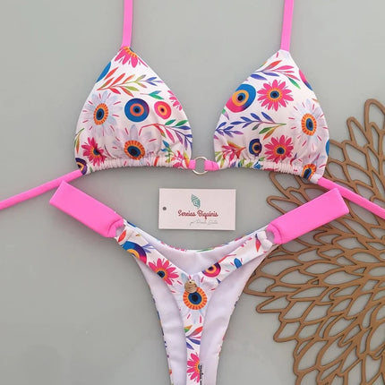 Micro Bikini 2026 Push Up Women's Swimwear Sexy Swimsuit Print Bikini Set Halter Thong Bathing Suit Summer Beachwear