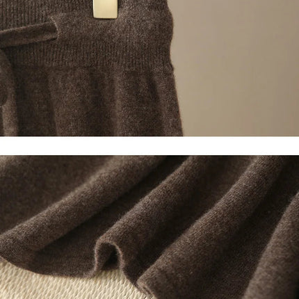 Autumn And Winter100% Pure Wool Skirt Women's Long Pocket Small A Skirt High Waist Slim Cashmere Knit A-Line Skirt PlatiNum