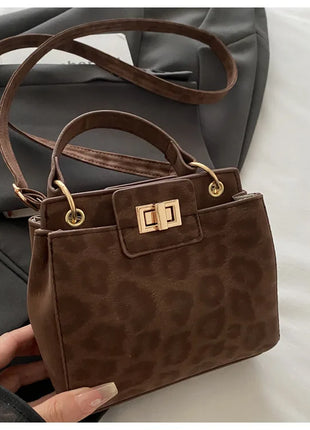 Elegante Mini Borsa a Tracolla con Manico Superiore, Chiusura Dorata, Versatile Borsa in Finta Pelle Scamosciata e Pelle per Uso Quotidiano Femminile