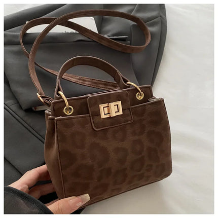 Elegante Mini Borsa a Tracolla con Manico Superiore, Chiusura Dorata, Versatile Borsa in Finta Pelle Scamosciata e Pelle per Uso Quotidiano Femminile