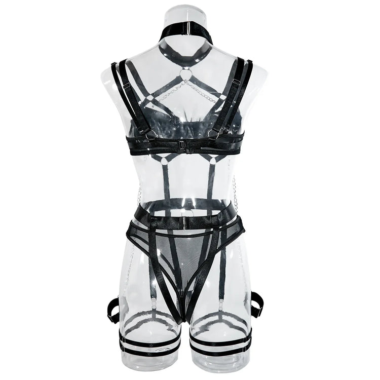 Fashion Sexy Seductive Chain Lingerie Four Piece Set Women's Solid Exotic Apparel Suit Female Stain Pure Desire Style Underwear