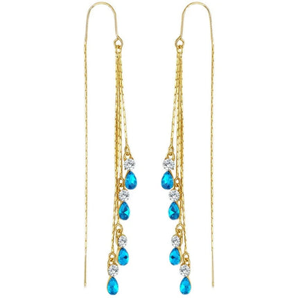 Luxury Temperament Green Zircon Drop Earrings For Women Korean Fashion Long Tassel Rhinestone Earring Wedding Party Jewelry PlatiNum
