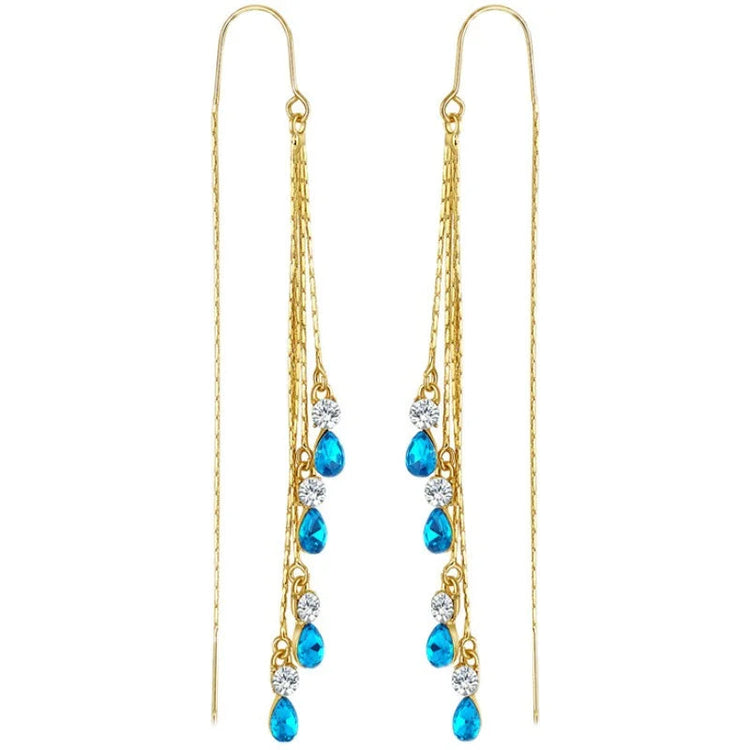 Luxury Temperament Green Zircon Drop Earrings For Women Korean Fashion Long Tassel Rhinestone Earring Wedding Party Jewelry PlatiNum